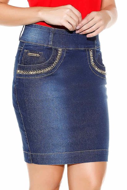 saia jeans azul detalhe pedrarias imperio jeans frente baixo
