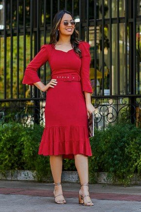 vestido vermelho de babado