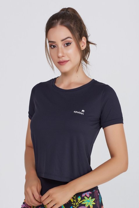 T-Shirts Fitness Feminina Preta Cropped
