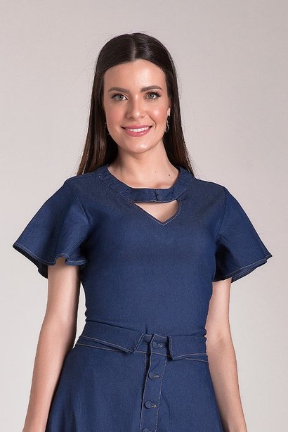 blusa jeans mangas flare laura rosa