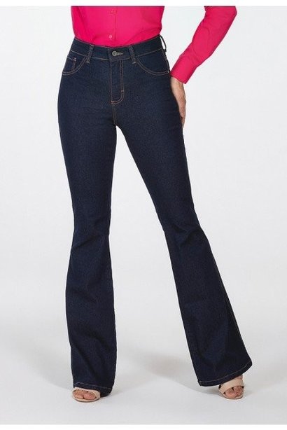 calca jeans escuro flare cintura media sandra