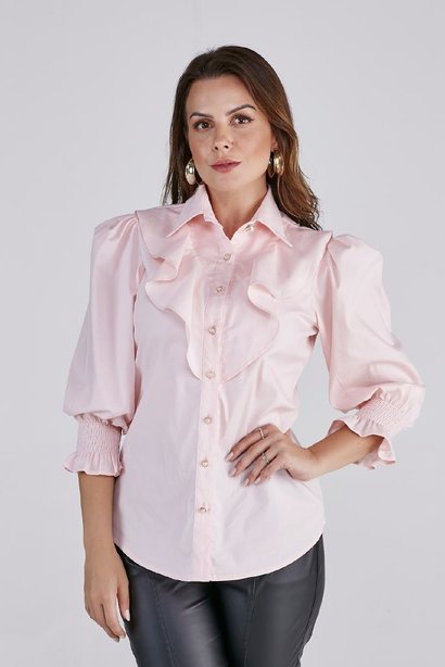 camisa carla rosa babados e detalhe em lastex cloa