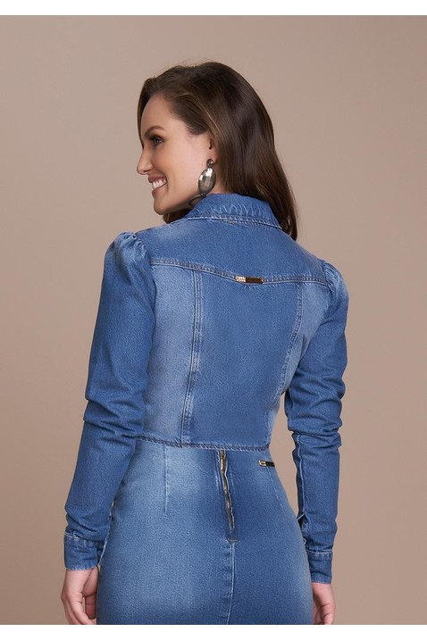 jaqueta feminina jeans ziper aparente titanium costas cima