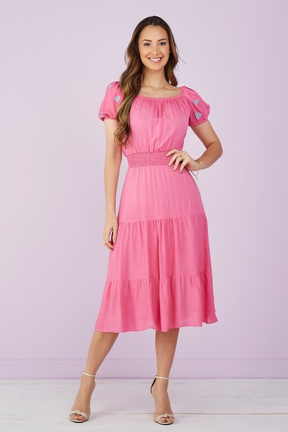vestido pink evase mangas coracao 1