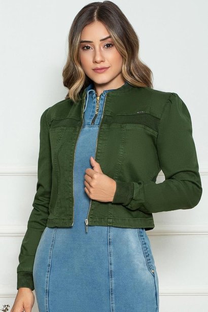 jaqueta cristina verde militar com ribana nitido jeans 1