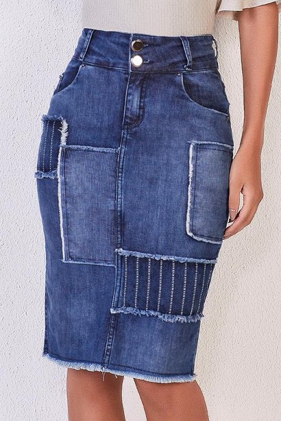 saia jeans reta com recortes frontais titanium jean 1