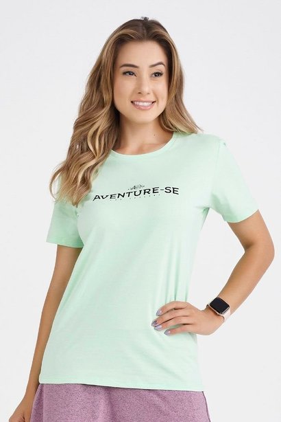 camiseta feminina manga curta de algodao verde claro com estampa frase epulari 2