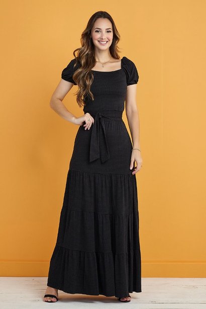 vestido longo preto com faixa tata martello