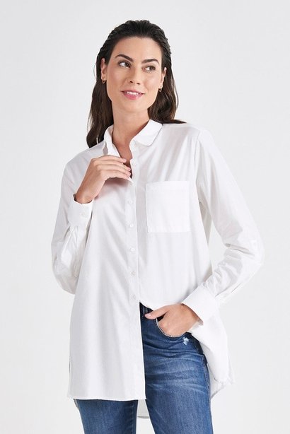 camisa alongada branca com bolso dinah vitrine
