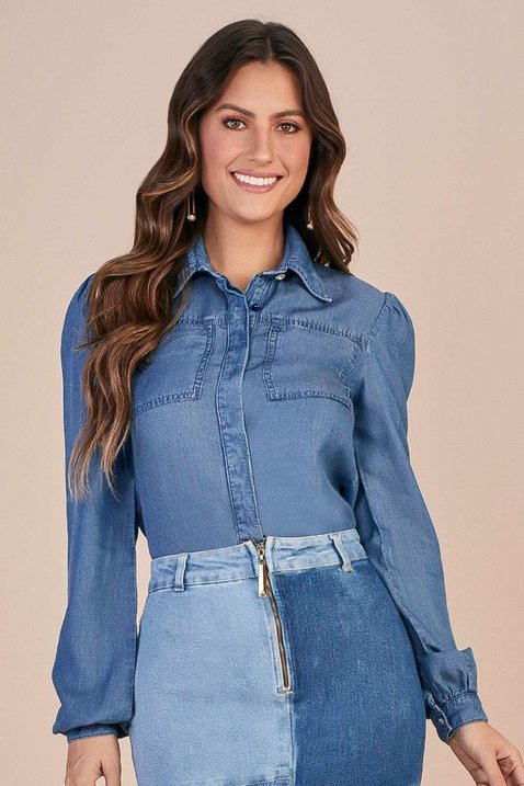camisa feminina jeans com bolsos titanium jeans 7