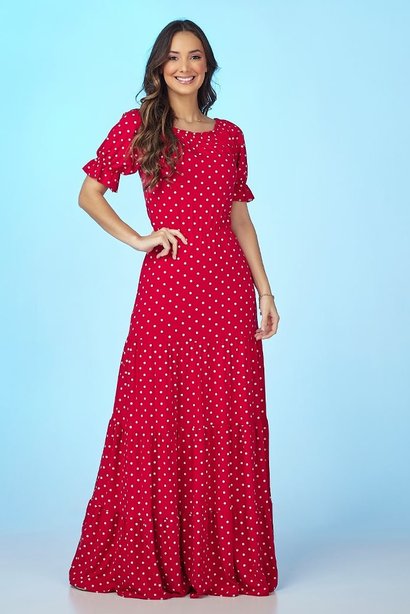 vestido vermelho longo com poas tata martello