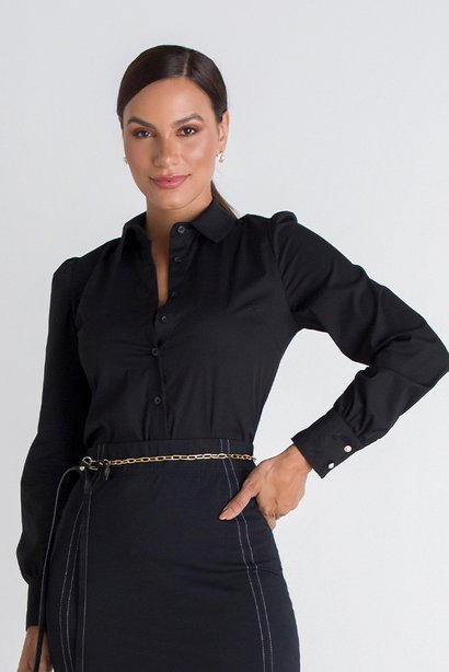 camisa feminina preta social gabriela lekazis cima
