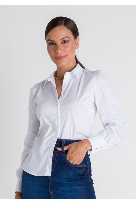 Blusa Camisa Feminina Social Elegante Verao Branco