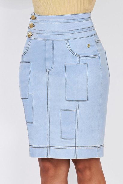 saia jeans azul claro com recortes chapados via tolentino 1 reduzida