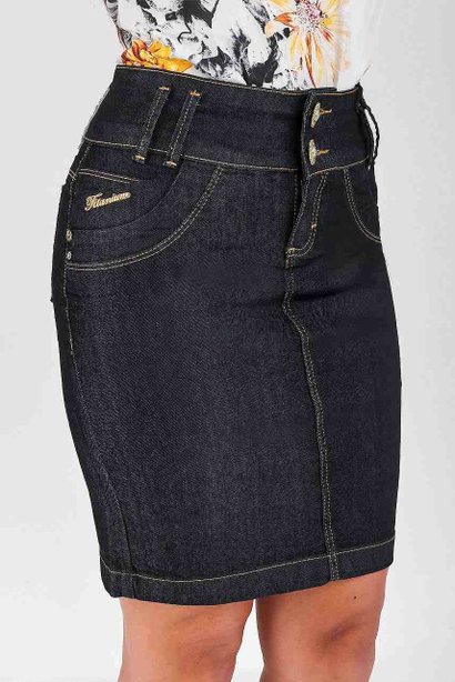 saia sarja azul escuro pespontos aparentes titanium jeans frente