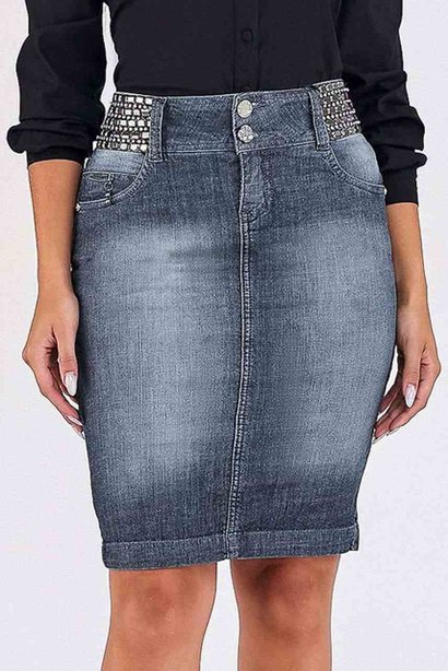 saia jeans tradicional com detalhes strass titanium jeans frente