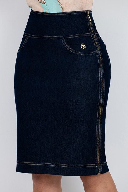 saia jeans marinho ziper lateral 3