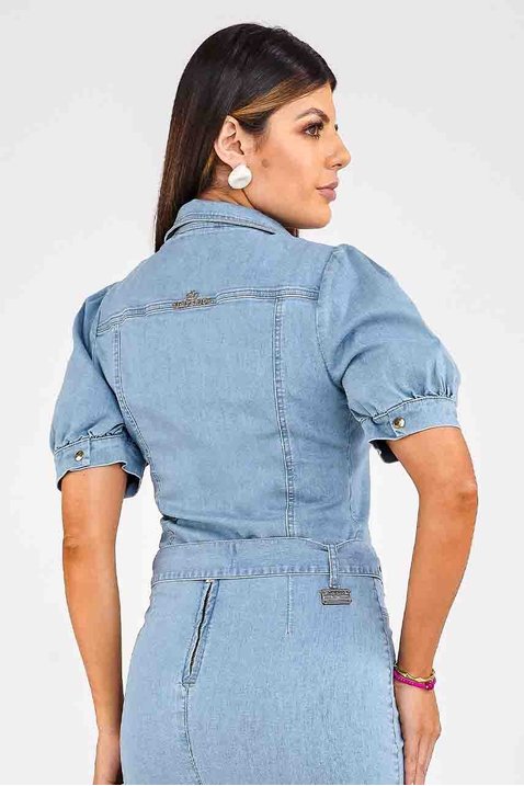 jaqueta feminina jeans mangas bufantes imperio z costas