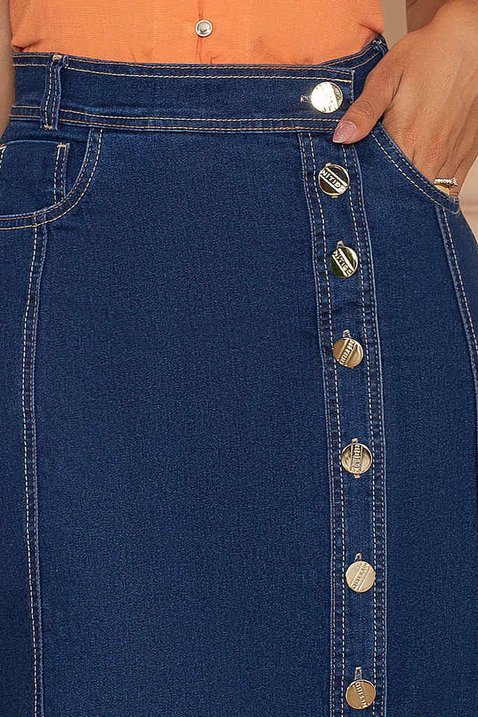 Saia Com Botões Funcionais Denim Késia Nítido Jeans