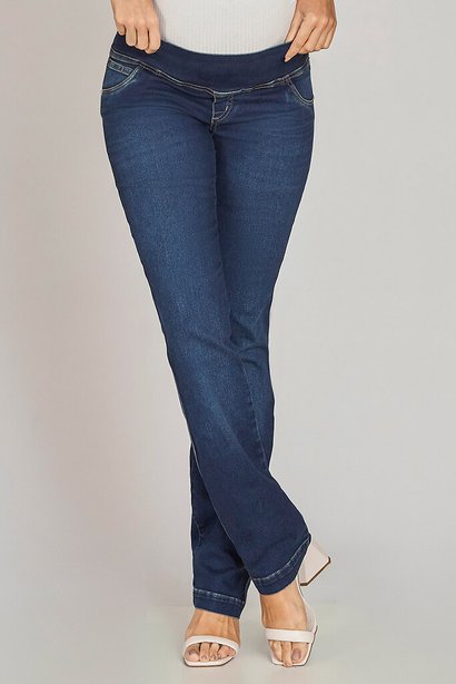 calca jeans reta com elastico no cos 8