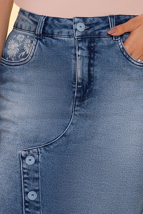 Saia Com Botões Funcionais Denim Késia Nítido Jeans