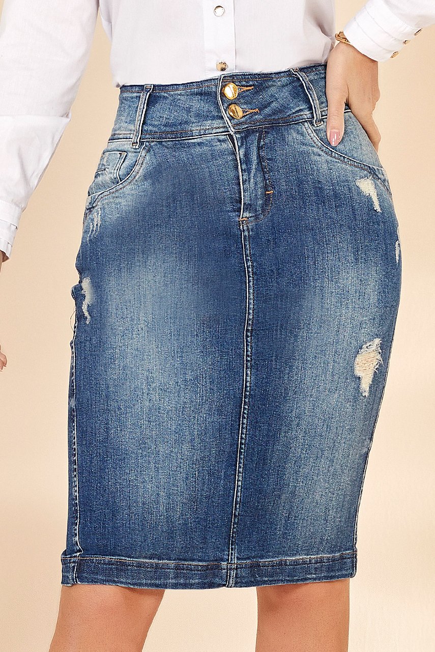 Calça Jeans Cintura Alta Cós Desfiado Linha Básica – Looks Up Jeans