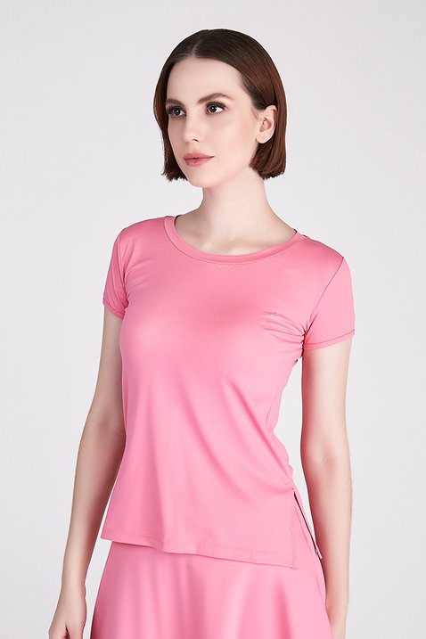 blusa rosa claro feminina fitness para academia com fenda na lateral epulari 2