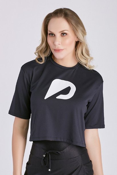 T-Shirts Fitness Feminina Preta Cropped