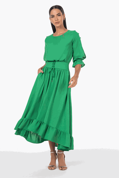 05 vestido com lastex e amarracao diferenciada verde via tolentino